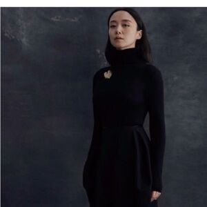 Lebeige Korean brand luxury silk cashmere blend turtleneck neck tunic pocket